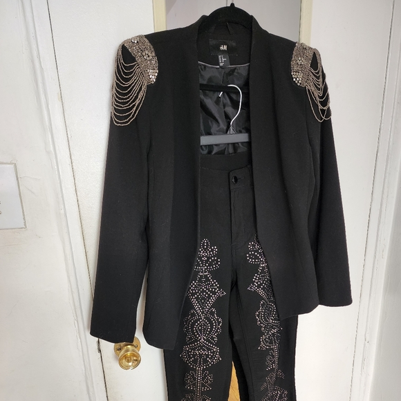 Rare H&M Black Beading High Waisted Strechy Streight Leg Pants Co ord Set - Picture 11 of 16